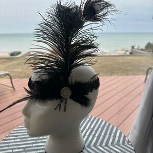 Black Head Band with Peacock Feathers replica of 1920's